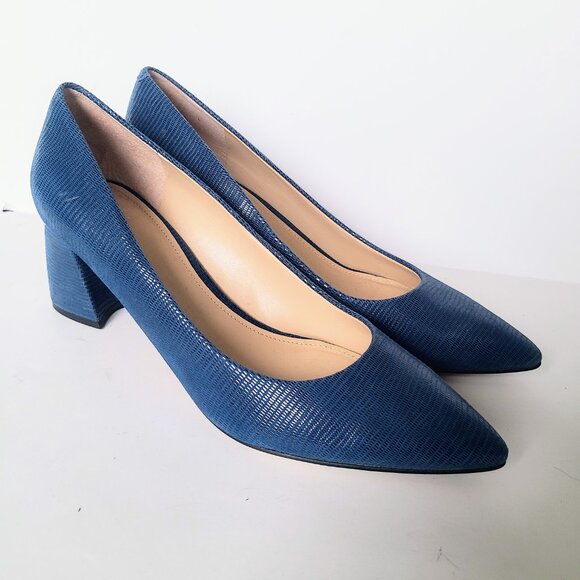 Marc Fisher Zala Blue Lizard PU Leather Block Heel Pointed Toe Pumps Women's 9.5 - Picture 2 of 10